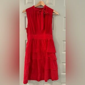 Anthropologie Girls From Savoy Red 100% Silk Tiered Ruffle Party Cocktail Dress